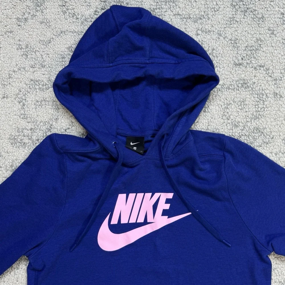Nike Women's Blue Hoodie With Logo Size XS Fall Comfort‎ Kangaroo Pocket EUC